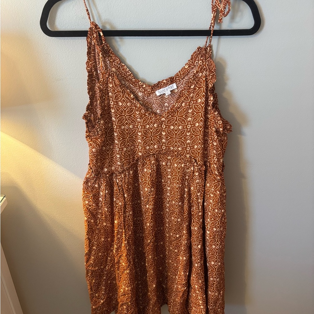Sky and Sparrow Rust Patterned Midi Dress